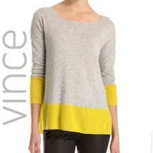 Vince 100% Cashmere Sweater in Gray and Yellow Size Large